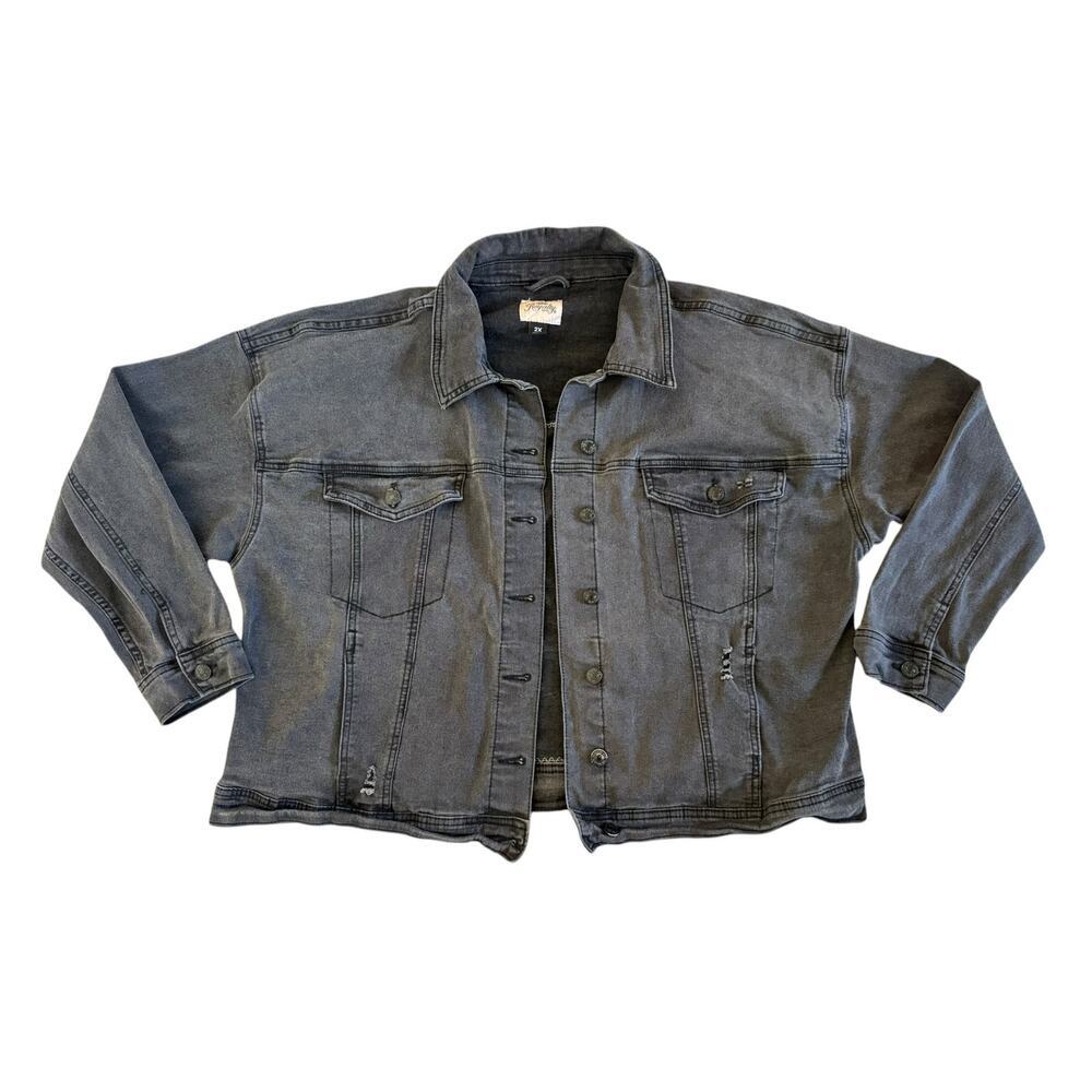 LED ZEPPELIN Upcycled Gray Denim Jacket Retro Vintage Band 60s Rock Size 2XL - Picture 4 of 11